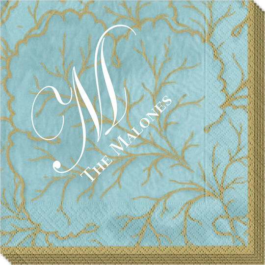 Aqua Gilded Majolica Caspari Napkins